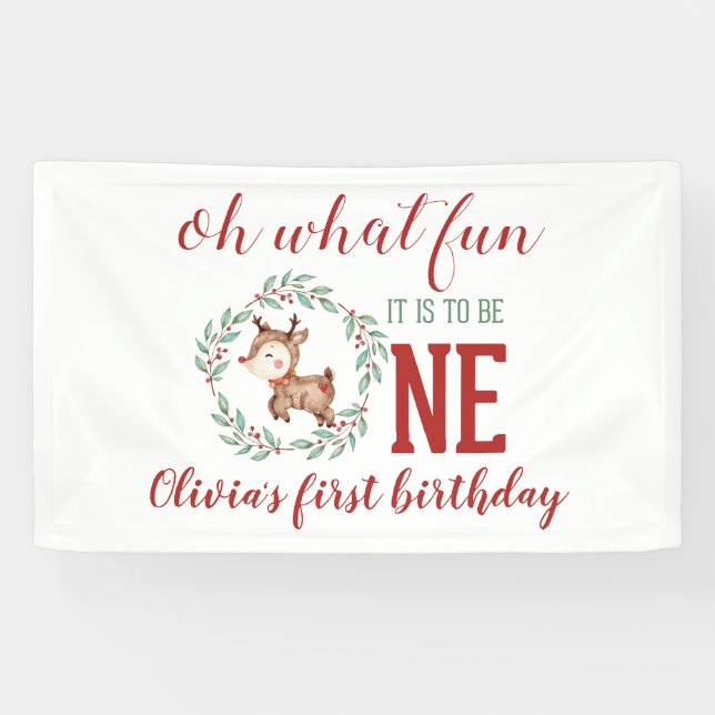 Christmas Reindeer First Birthday Banner (Horizontal)