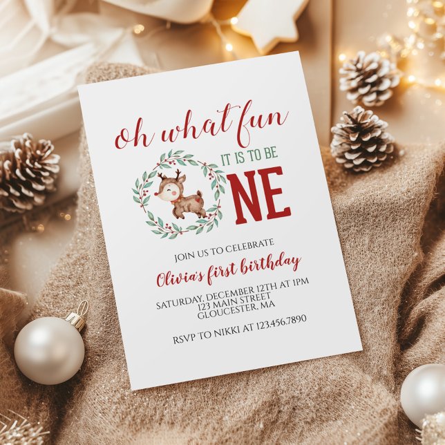 Christmas Reindeer First Birthday Invitation (Creator Uploaded)