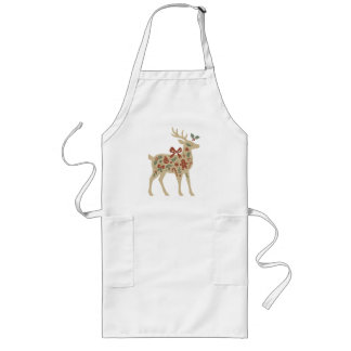Christmas Reindeer Floral Art Long Apron