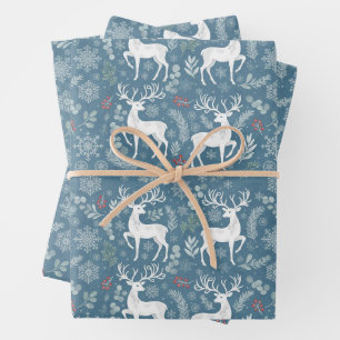Christmas Reindeer, Forest Berries, Snowflakes Wrapping Paper Sheet