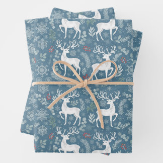 Christmas Reindeer, Forest Berries, Snowflakes  Wrapping Paper Sheet