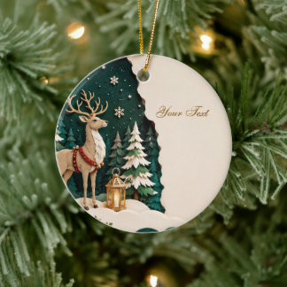 Christmas Reindeer Forest Frame Ceramic Tree Decoration
