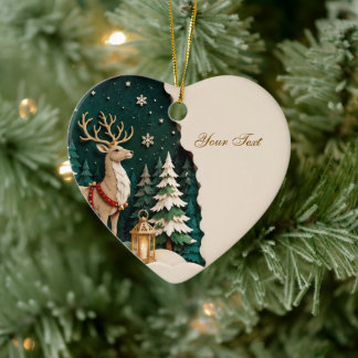 Christmas Reindeer Forest Frame Ceramic Tree Decoration