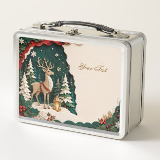 Christmas Reindeer Forest Frame Metal Lunch Box