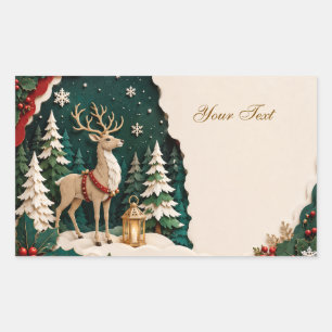 Christmas Reindeer Forest Frame Rectangular Sticker