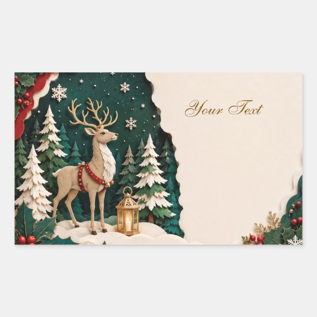 Christmas Reindeer Forest Frame Rectangular Sticker (Front)