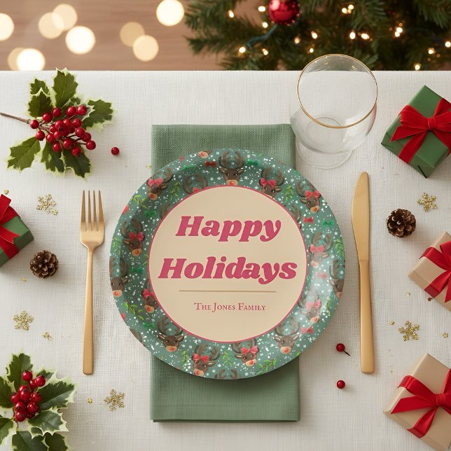 Christmas Reindeer Forest green   Paper Plate (Creator Uploaded)
