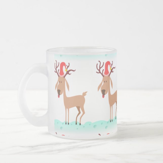 Christmas Reindeer Frosted Glass Mug (Left)