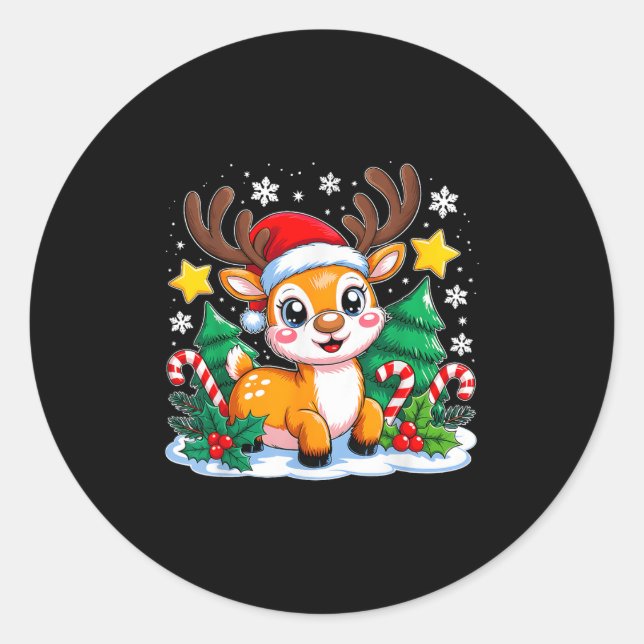 Christmas Reindeer Funny Xmas Squad Boys Girls Tod Classic Round Sticker (Front)