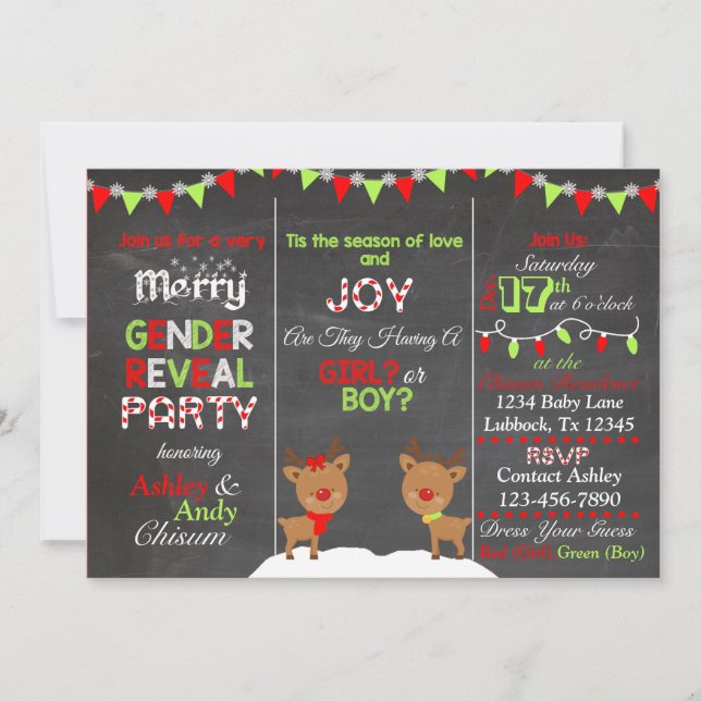 Christmas Reindeer Gender Reveal Invitation (Front)