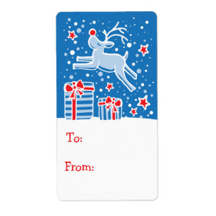 Christmas reindeer gift tag blue (to and from)