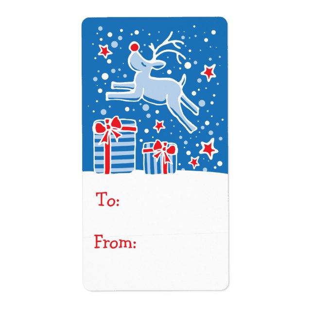 Christmas reindeer gift tag blue (to and from) (Front)