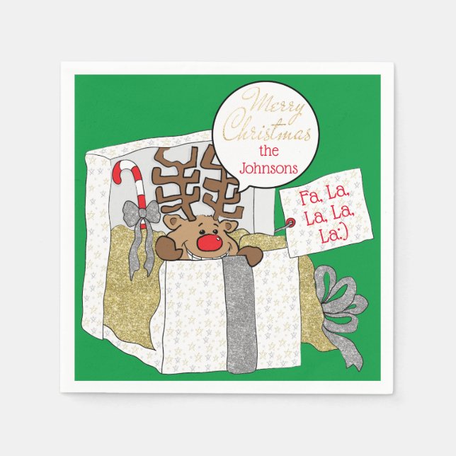 Christmas Reindeer Giftbox Napkin (Front)