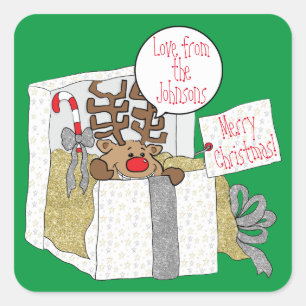Christmas Reindeer GiftBox Square Sticker
