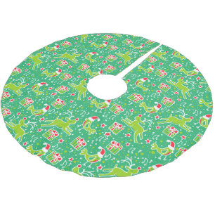 Christmas reindeer gifts and birds green red skirt brushed polyester tree skirt