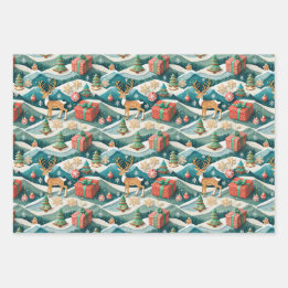 Christmas Reindeer & Gingerbread Seamless Wrapping Paper Sheet
