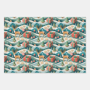 Christmas Reindeer & Gingerbread Seamless Wrapping Paper Sheet