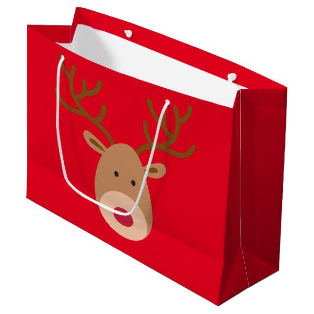 Christmas Reindeer Glossy Gift Bag (Front Angled)