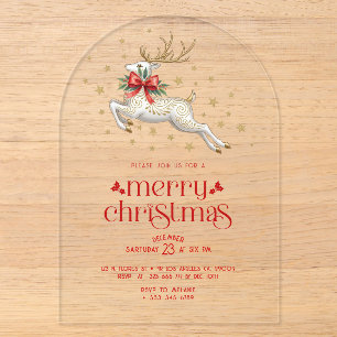 Christmas Reindeer Gold Typography Party Invite Acrylic Invitations