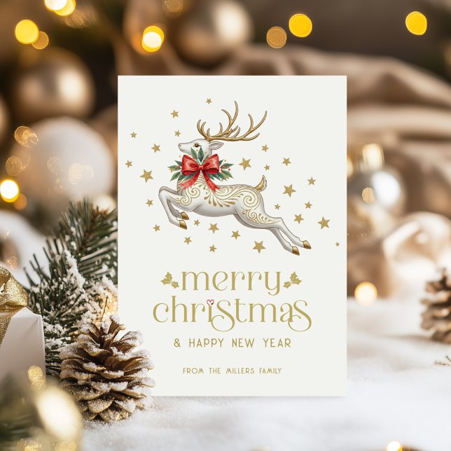 Christmas Reindeer Gold TypographyGreeting Card (Creator Uploaded)