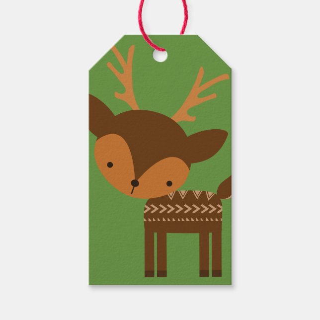 Christmas Reindeer Green Custom Gift Tags (Front)