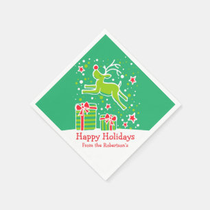 Christmas reindeer green red white paper napkins