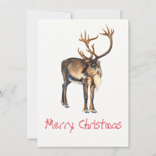 Christmas Reindeer Hand-Painted Caribou Watercolor Holiday Card