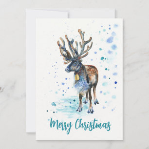 Christmas Reindeer Hand-Painted Watercolor Holiday Card