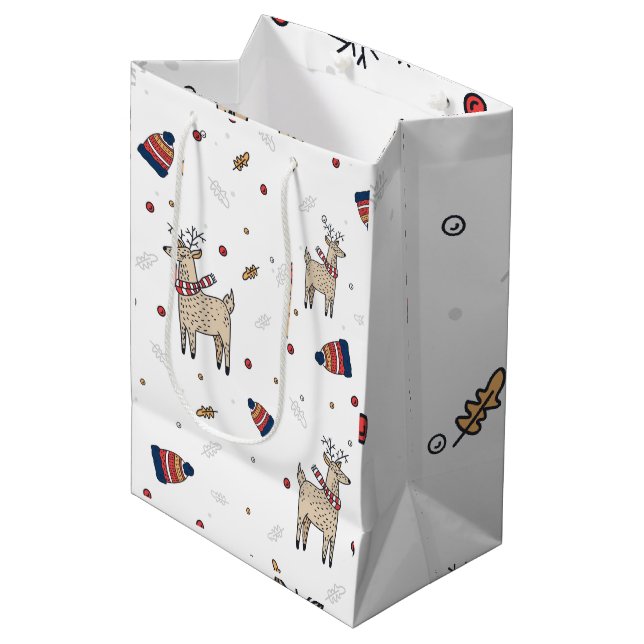 Christmas Reindeer Hats Pattern Medium Gift Bag (Front Angled)