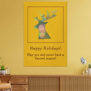 Christmas Reindeer Head Deep Bronz Gold Customised Canvas Print