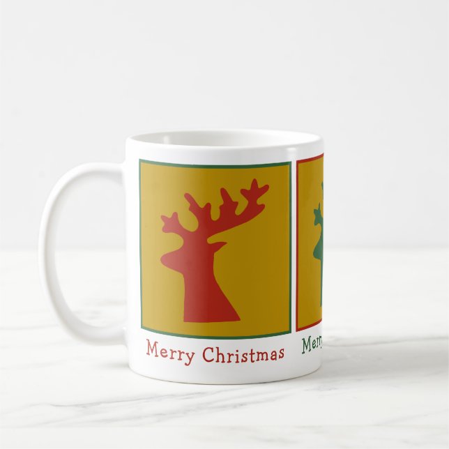 Christmas Reindeer Head Red Green & Gold Custom  Coffee Mug (Left)