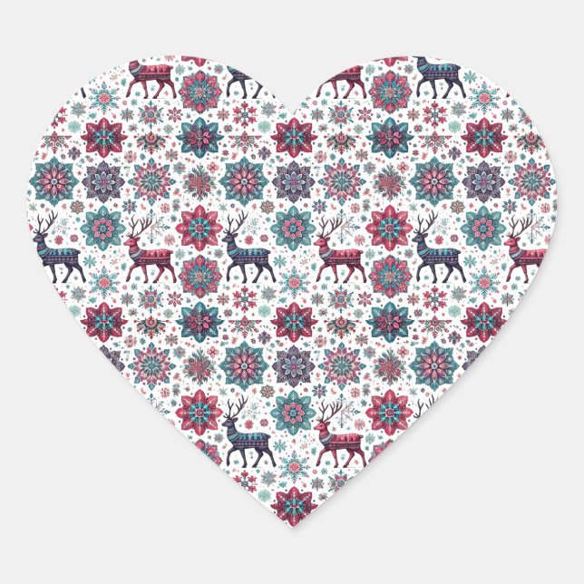 Christmas Reindeer Heart Sticker  (Front)