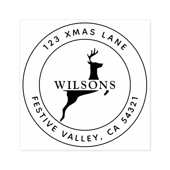 Christmas Reindeer Holiday Address Rubber Stamp (Imprint)