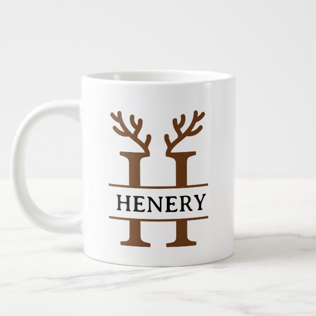 Christmas Reindeer holiday Mug, Custom winter  Large Coffee Mug (Left)