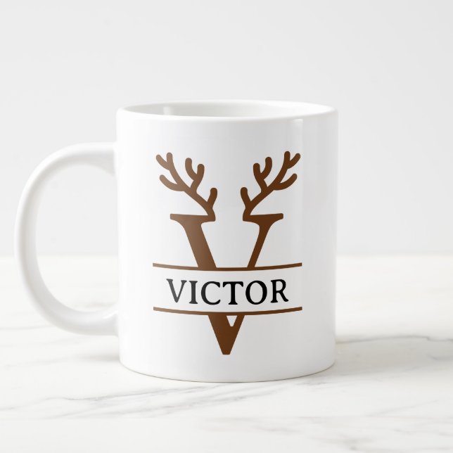 Christmas Reindeer holiday Mug, Custom winter  Large Coffee Mug (Left)