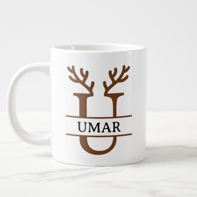 Christmas Reindeer holiday Mug, Custom winter  Large Coffee Mug (Left)