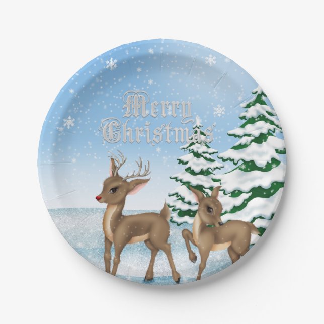 Christmas Reindeer Holiday paper plate (Front)