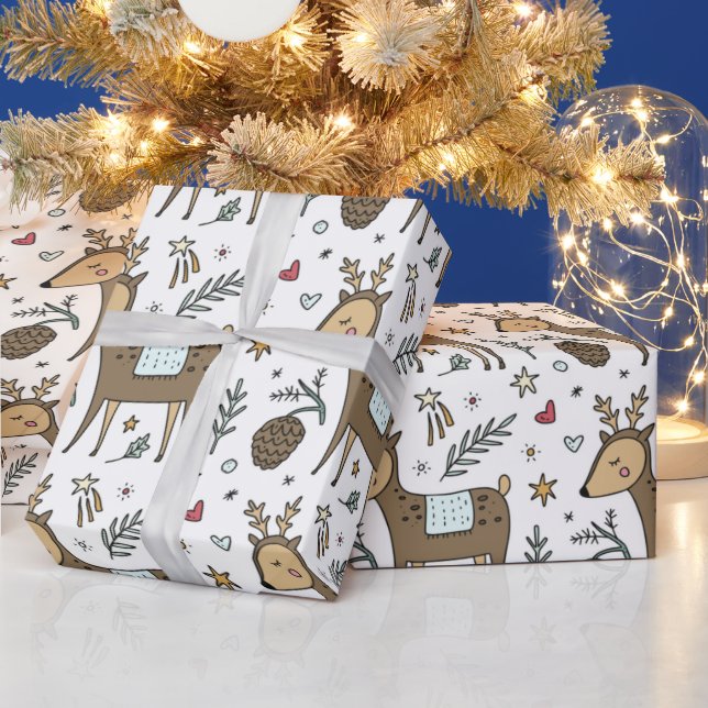 Christmas Reindeer Holiday Pattern Wrapping Paper (Holidays)