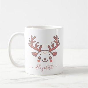 Christmas Reindeer Horn Face Custom Name Coffee Mug