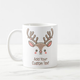 Christmas Reindeer Horn Face Custom Text Coffee Mug