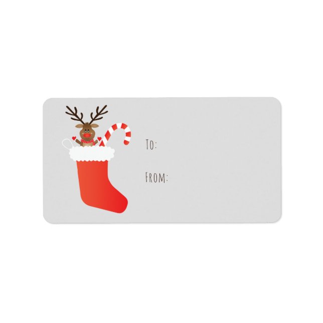 Christmas Reindeer In A Stocking Candy Cane Label (Front)