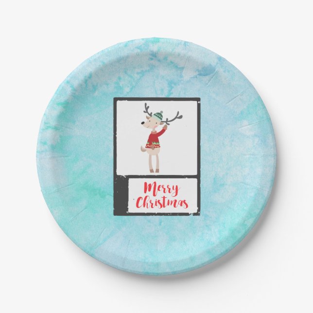 Christmas Reindeer In An Ugly Sweater Whimsical Paper Plate (Front)