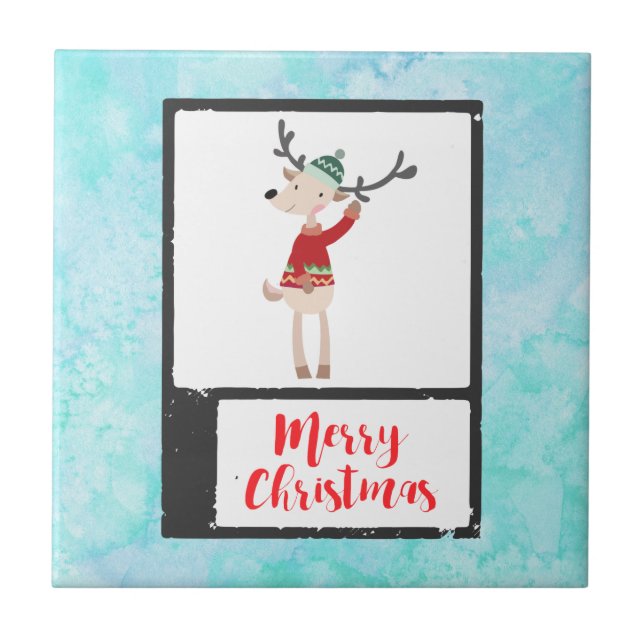 Christmas Reindeer In An Ugly Sweater Whimsical Tile (Front)