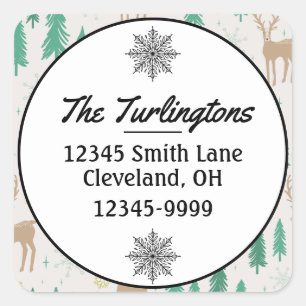 Christmas Reindeer in the Evergreen Return Address Square Sticker