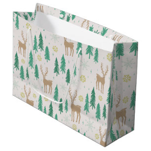 Christmas Reindeer in the Evergreen Winter Forest Large Gift Bag