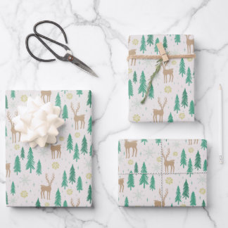 Christmas Reindeer in the Evergreen Winter Forest Wrapping Paper Sheet