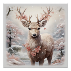 Christmas Reindeer In The Forest Poster