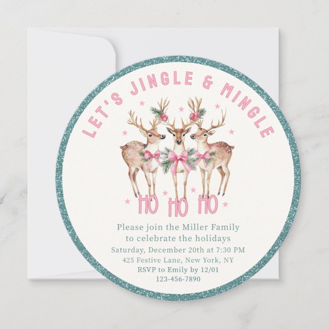 Christmas Reindeer Jingle & Mingle Festive Party Invitation (Front)