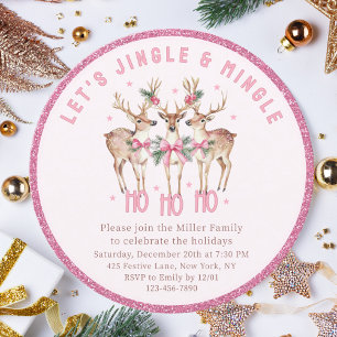 Christmas Reindeer Jingle & Mingle Festive Party Invitation
