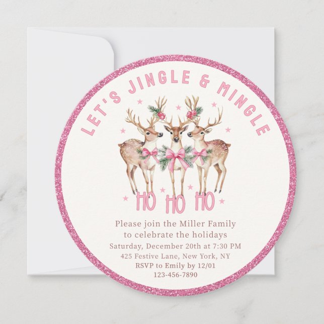 Christmas Reindeer Jingle & Mingle Festive Party Invitation (Front)
